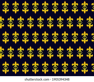 old retro fashioned royal style golden floral print embroidery seamless design in dark blue color