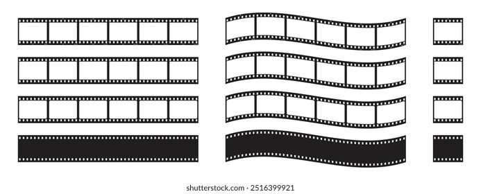 Old retro film strip frame set isolated on white background. Art design reel cinema filmstrip template. Abstract concept graphic element. Vector illustration.