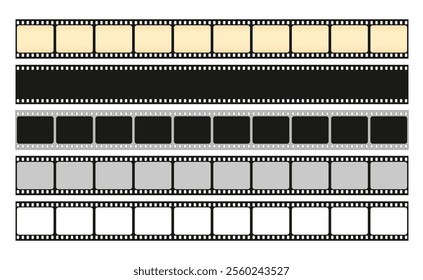 Old retro film strip frame set. Films slide template. Vector illustration of video and photo tape