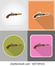 old retro flintlock pistol flat icons vector illustration isolated on background