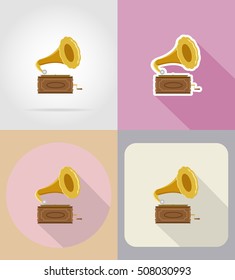 old retro gramophone flat icons vector illustration isolated on background