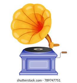 Old retro gramophone. Phonograph  on a white background. Music, nostalgia symbol. Vintage vector illustration.
