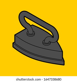 Old retro iron isolated. Heavy heated metal appliance for ironing linen, fabrics. vector illustration