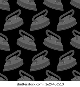 Old retro iron pattern seamless. Heavy heated metal appliance for ironing linen, fabrics. vector background