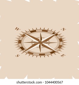 Old retro isometric compass for navigating brown. Flat vector illustration EPS 10.