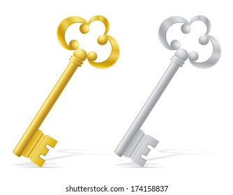 old retro keys door lock vector illustration isolated on white background