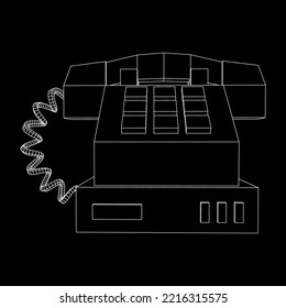 Old retro landline telephone. Vintage phone call center concept. Wireframe low poly mesh vector illustration