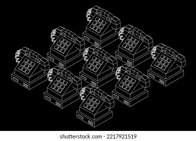 Old retro landline telephone. Vintage phone call center concept. Wireframe low poly mesh vector illustration