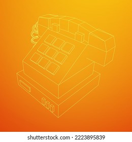 Old retro landline telephone. Vintage phone call center concept. Wireframe low poly mesh vector illustration
