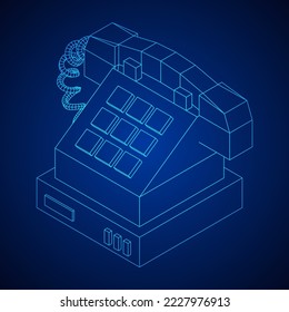 Old retro landline telephone. Vintage phone call center concept. Wireframe low poly mesh vector illustration