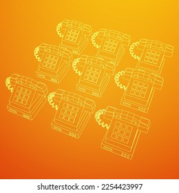 Old retro landline telephone. Vintage phone call center concept. Wireframe low poly mesh vector illustration