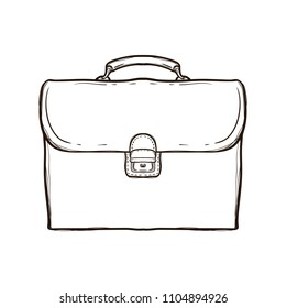 Old retro leather school bag. School Backpack standing isolated on white background. Briefcase. Coloring book for adults