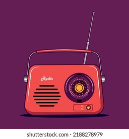 Old Retro Media Music and Radio Player. Vector Illustration. Flat Icon Design. Isolated on Purple Background