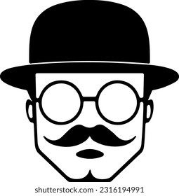 Old retro men's face accessories vector illustration on white background. Moustaches and eyeglasses icon.