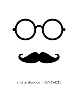 Old Retro Men's Face Accessories Vector Illustration On White Background. Moustaches And Eyeglasses Icon.