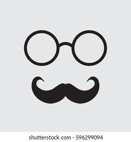 Old retro men's face accessories vector illustration on white background. Moustaches and eyeglasses icon.