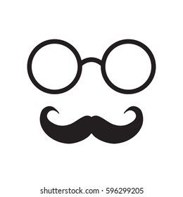 Old retro men's face accessories vector illustration on white background. Moustaches and eyeglasses icon.