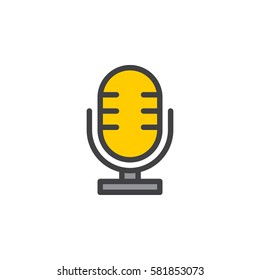 Old, retro microphone line icon, filled outline vector sign, linear colorful pictogram isolated on white. Symbol, logo illustration