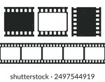 Old retro movie film strip set with grunge texture isolated on white background. Film strip templates. Cinema and filmmaking concept. Vector illustration