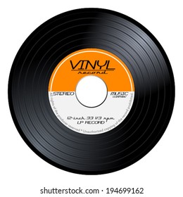 Old, retro orange vinyl record, LP, eps10 vector art image. isolated on white background 