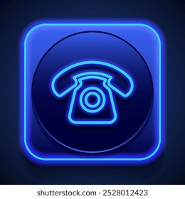 Icono de teléfono antiguo y retro simple. Diseño plano. Estilo de neón azul en el Botón. Con shadow.ai