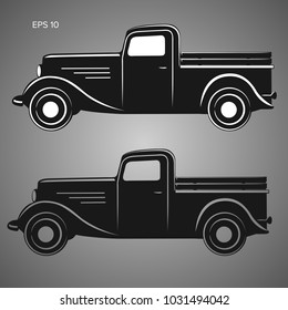 Old retro pickup truck vector illustration. Vintage transport vehicle
