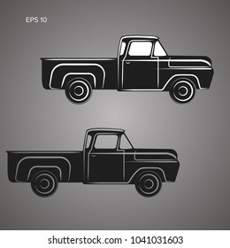 Old retro pickup truck vector illustration. Vintage transport vehicle