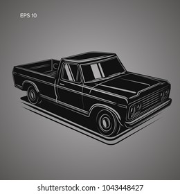 Old retro pickup truck vector illustration. Vintage transport vehicle