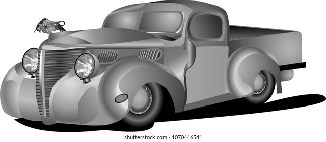 Old retro pickup truck vector illustration icon. Vintage transport vehicle