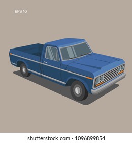 Old retro pickup truck vector illustration. Vintage transport vehicle