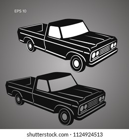 Old retro pickup truck vector illustration. Vintage transport vehicle