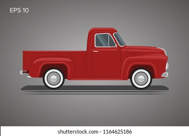 Old retro pickup truck vector illustration. Vintage transport vehicle. Farming workhorse