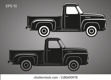 Old retro pickup truck vector illustration. Vintage transport vehicle. Farming workhorse