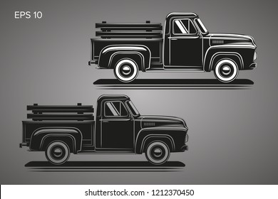 Old Retro Pickup Truck Vector Illustration. Vintage Transport Vehicle. Farming Workhorse