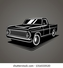 Old retro pickup truck vector illustration. Vintage transport vehicle. Farming workhorse