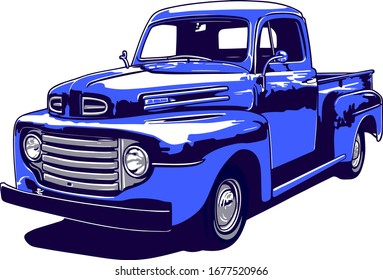 Old Retro Pickup Truck Vector Illustration. Vintage Transport Vehicle