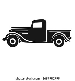 Old retro pickup truck vector illustration. Vintage transport vehicle. Simple vector icon or logo