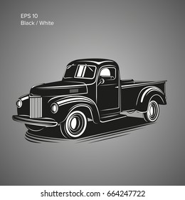 Old Retro Pickup Truck Vector Illustration. Vintage Transport Vehicle