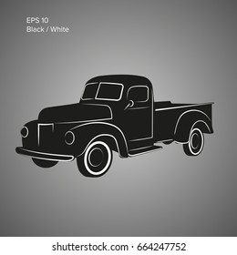 Old retro pickup truck vector illustration. Vintage transport vehicle