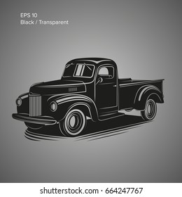 Old retro pickup truck vector illustration. Vintage transport vehicle