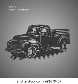 Old Retro Pickup Truck Vector Illustration. Vintage Transport Vehicle