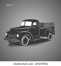 Old Retro Pickup Truck Vector Illustration Icon. Vintage Transport Vehicle