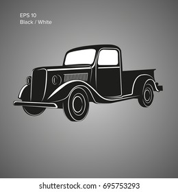 Old retro pickup truck vector illustration icon. Vintage transport vehicle