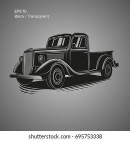 Old retro pickup truck vector illustration. Vintage transport vehicle