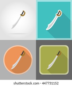 old retro pirate sword flat icons vector illustration isolated on background