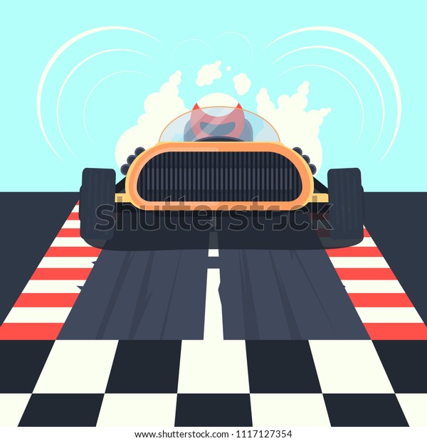 Old retro racing car will go to the finisher\
race. Automotive sports. Vector illustration. Web banner, card  or\
carting poster.