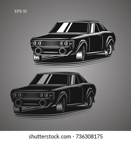 Old retro rally car vector illustration. Japanese vintage motorsport legend