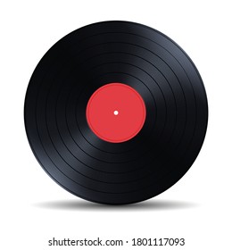 Old retro red vinyl record, LP, vector illustration isolated on white background.