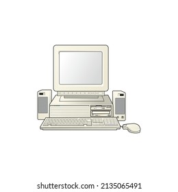 Old retro style computer with asseories vector illustration