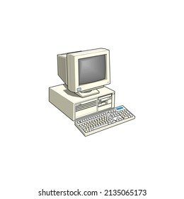 Old retro style computer vector illustration